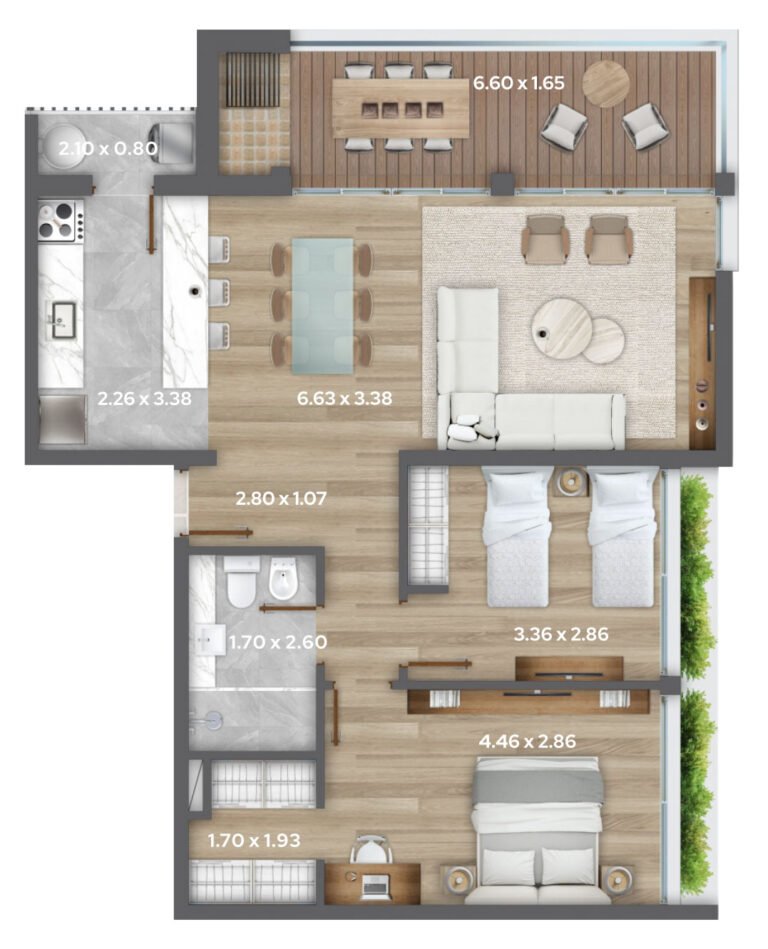 APARTAMENTO DE 2D - UNIDAD 902 - PISO 9