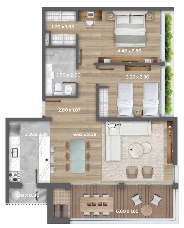 APARTAMENTO DE 2D - UNIDAD 1103 - PISO 11