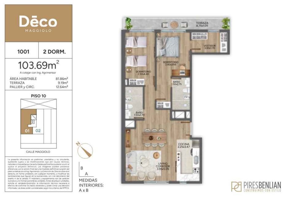 APARTAMENTO DE 2D - UNIDAD 1001 - PISO 10