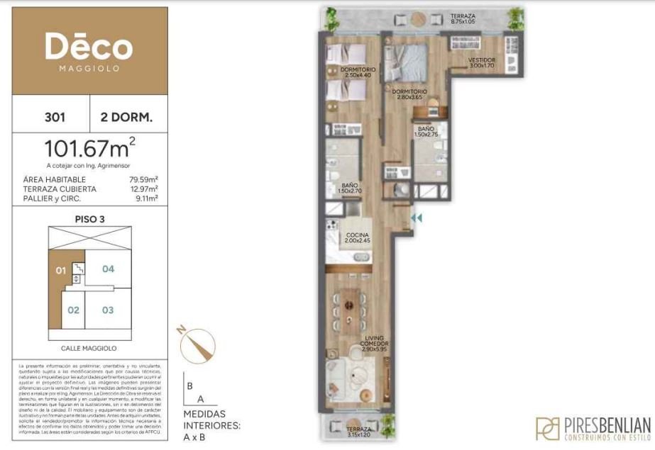 APARTAMENTO DE 2D - UNIDAD 301- PISO 3