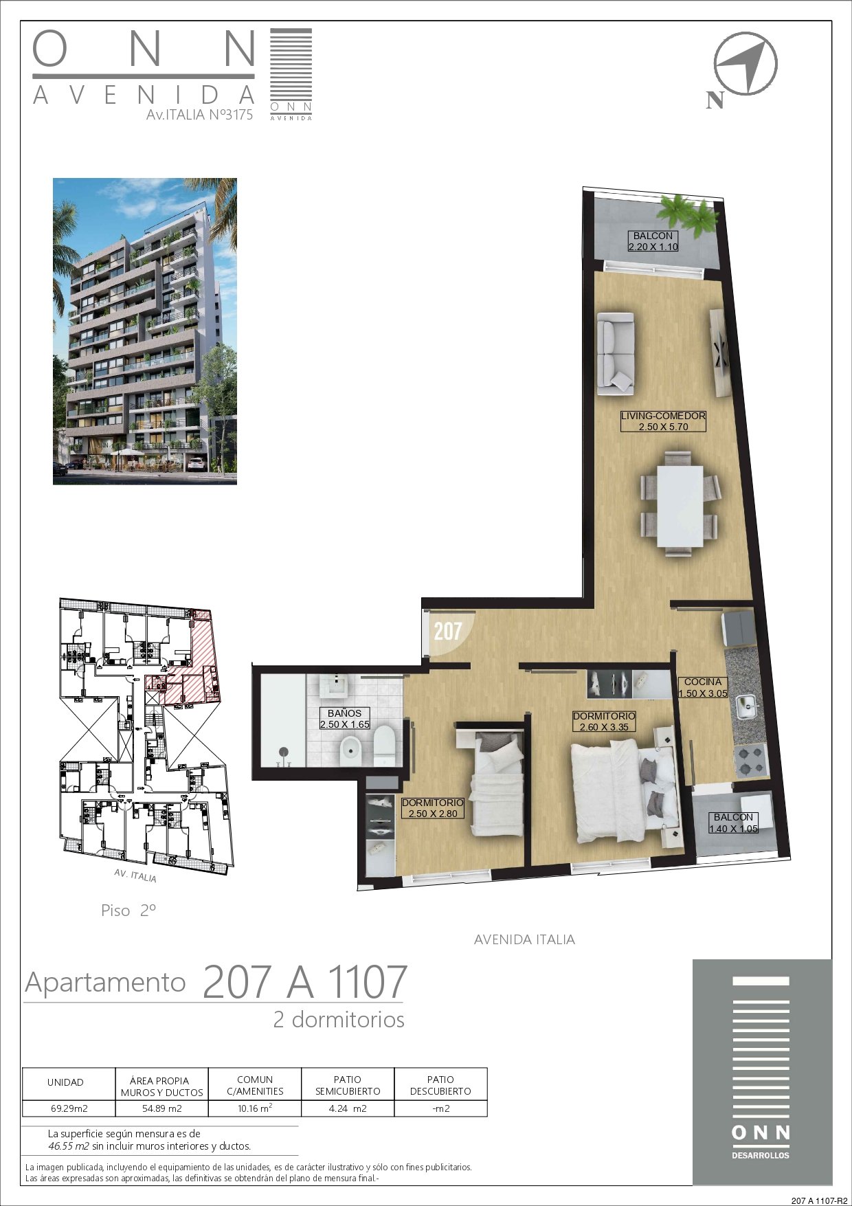 APARTAMENTO DE 2D - UNIDAD 0307 - PISO 3