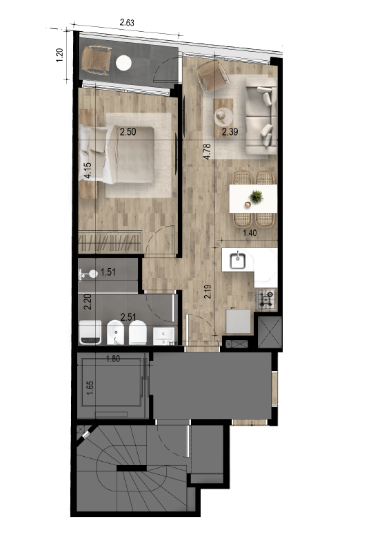 Apartamento de 1D Und 102 en Lift Paullier Cordón